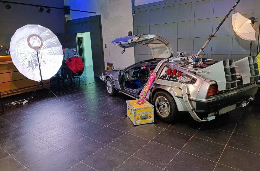Back to the Future photobooth belichting bij een indoor evenement